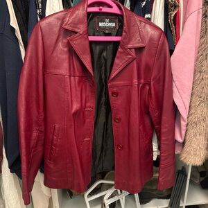 Vintage Cherry Red leather jacket thrifted in Paris
Moschyko Collection